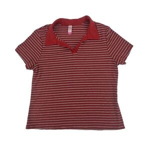 No Boundaries Red Black Striped Collared Short Sleeve Top Size XXL Women’s